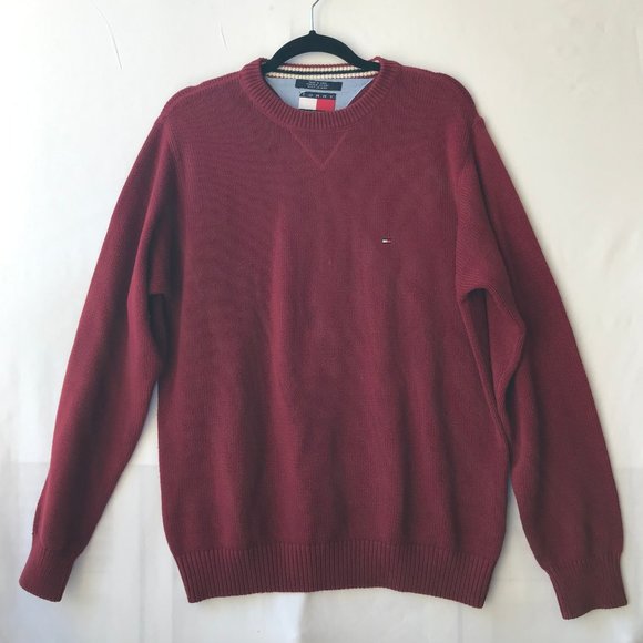 Vtg Tommy Hilfiger Brick Red Cardigan Sweater Cotton Mens Size Small S/P Solid - Picture 1 of 12